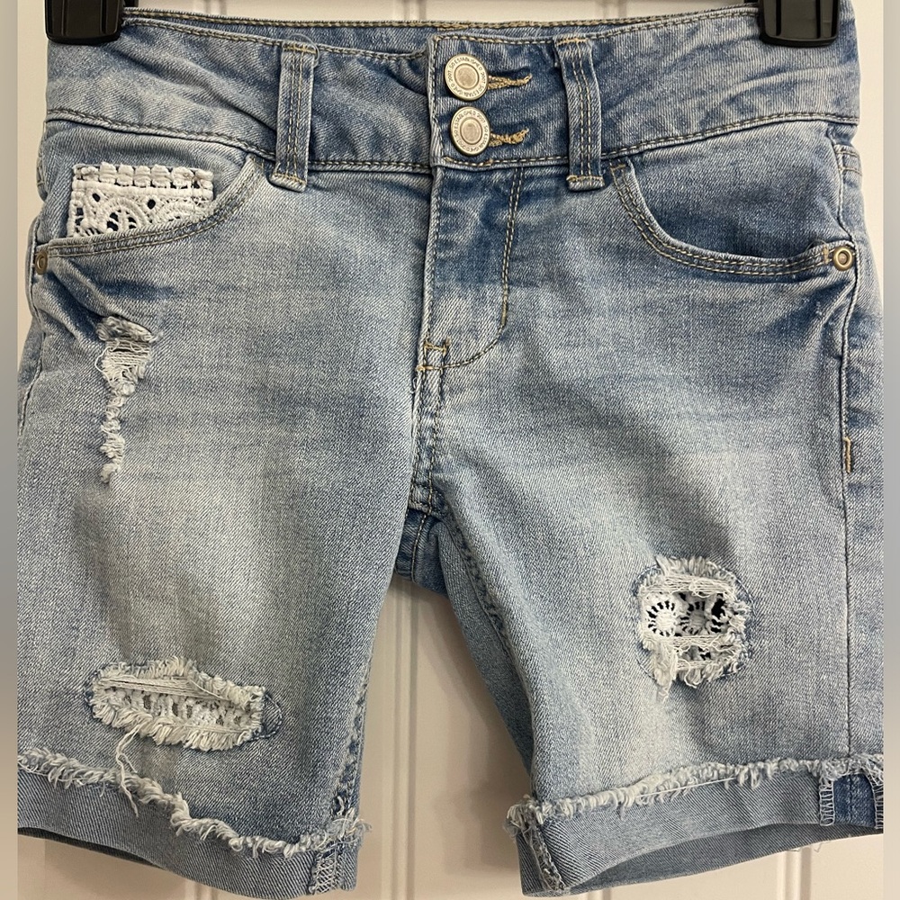 Distressed Light Blue Denim Shorts